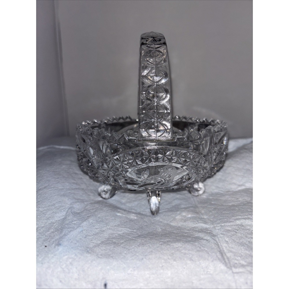 Vintage Lead Crystal Hofbauer Byrdes Small‎ Basket With Feet & Handle